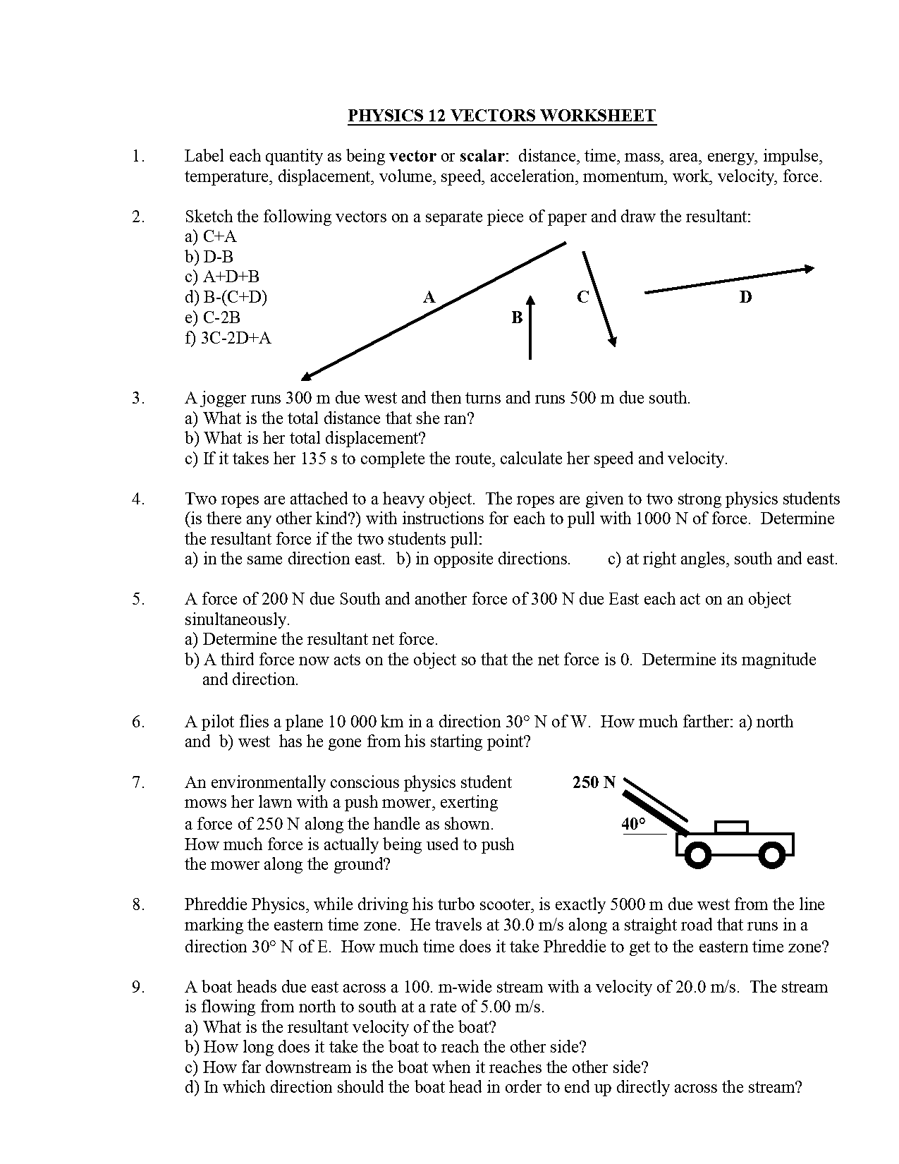 physical science vectors worksheet